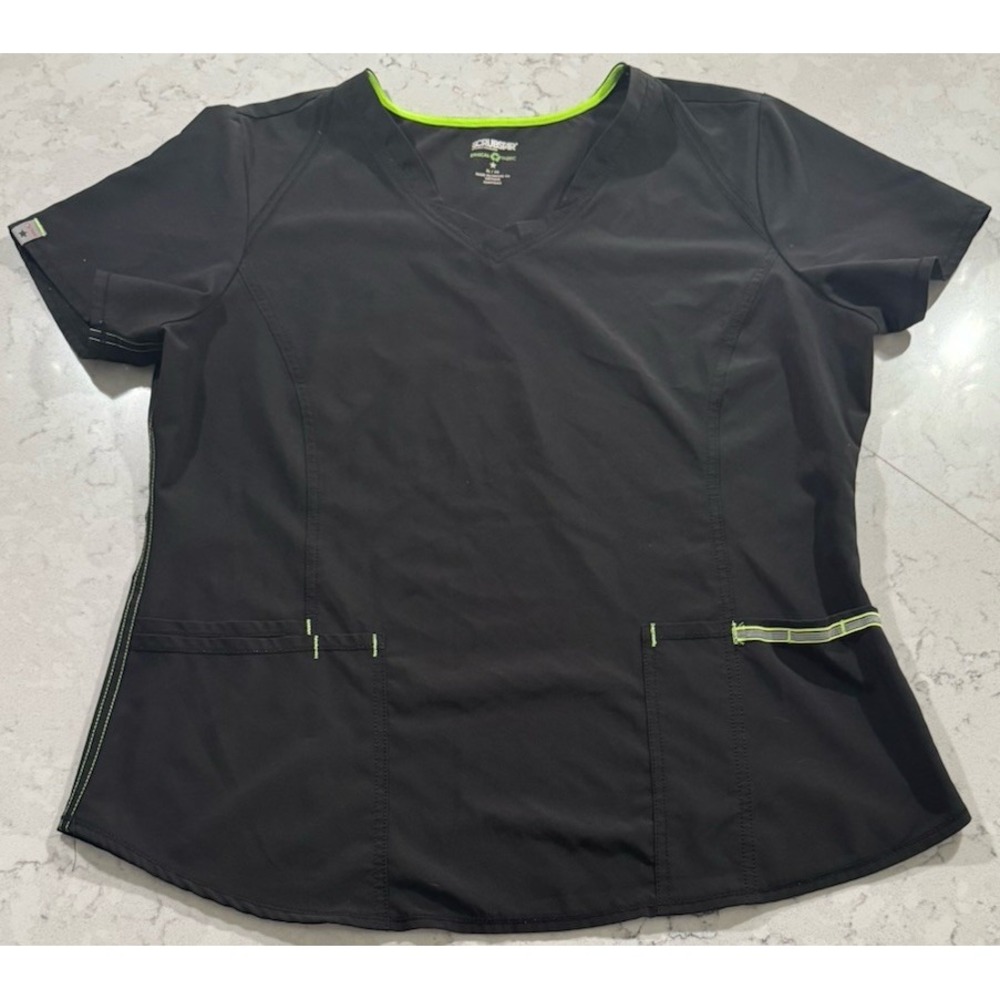 Scrubstar Active Stretch V-Neck Scrub Top Womens XL Black Medical WM31T661